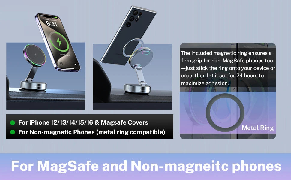 Cooling Wireless Charger Car Phone Holder with Breathing RGB Light Magnetic Suction Cellphone Bracket  for iPhone 12/13/14/15/16