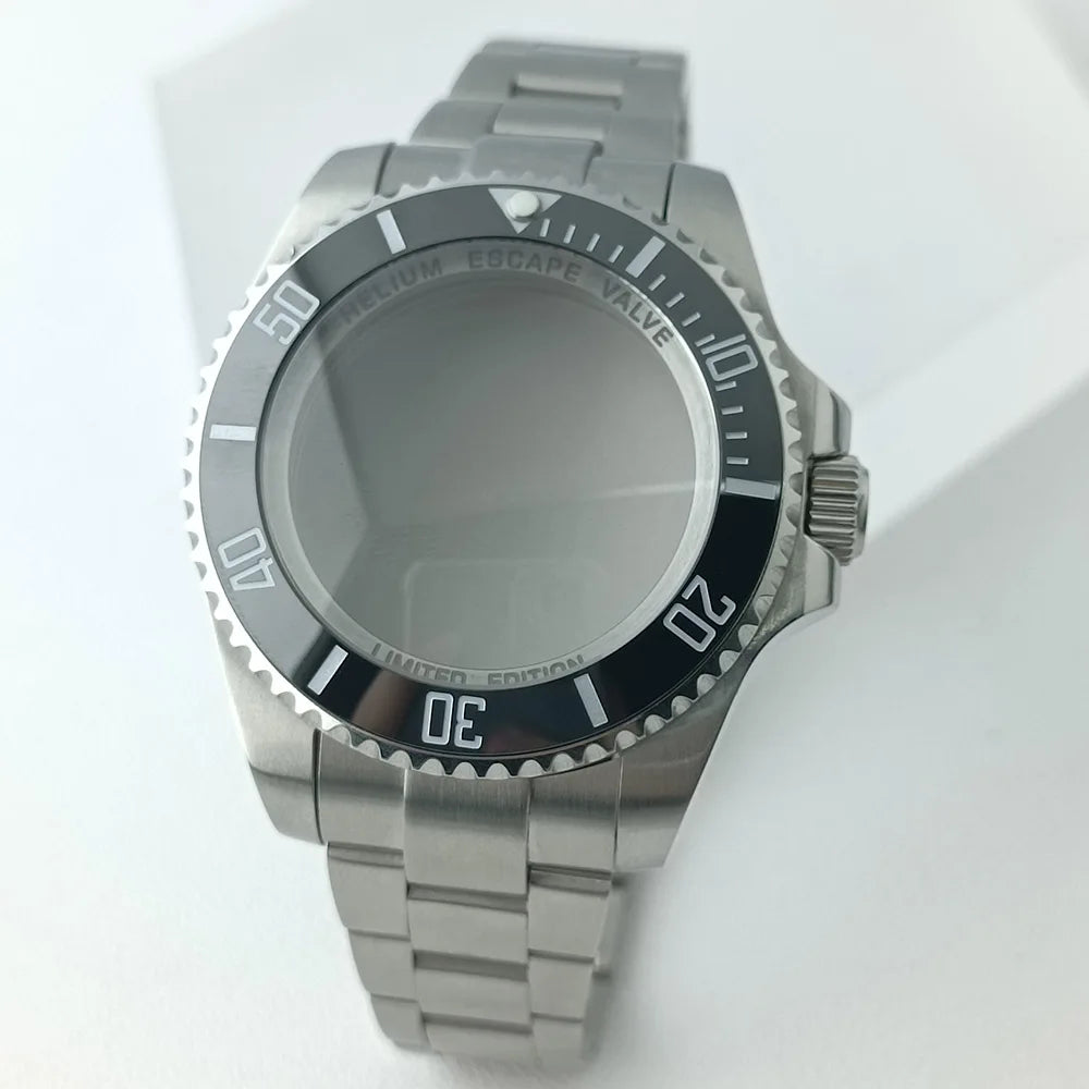 44MM Ceramic Bezel Case Silver SEA Big DEEP Homage Sapphire Crystal Watch Case Stainless 21MM Watch Strap Fit NH35 NH36 Movement