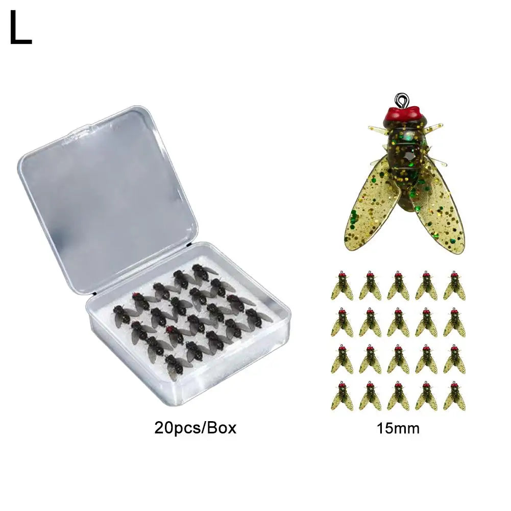 20Pcs/Box Mini Bionic Fly Fishing Bait Fly Hook Soft Bait Add Fish Attractant Fishing Gear For Salmon Trout Fishing Accessories