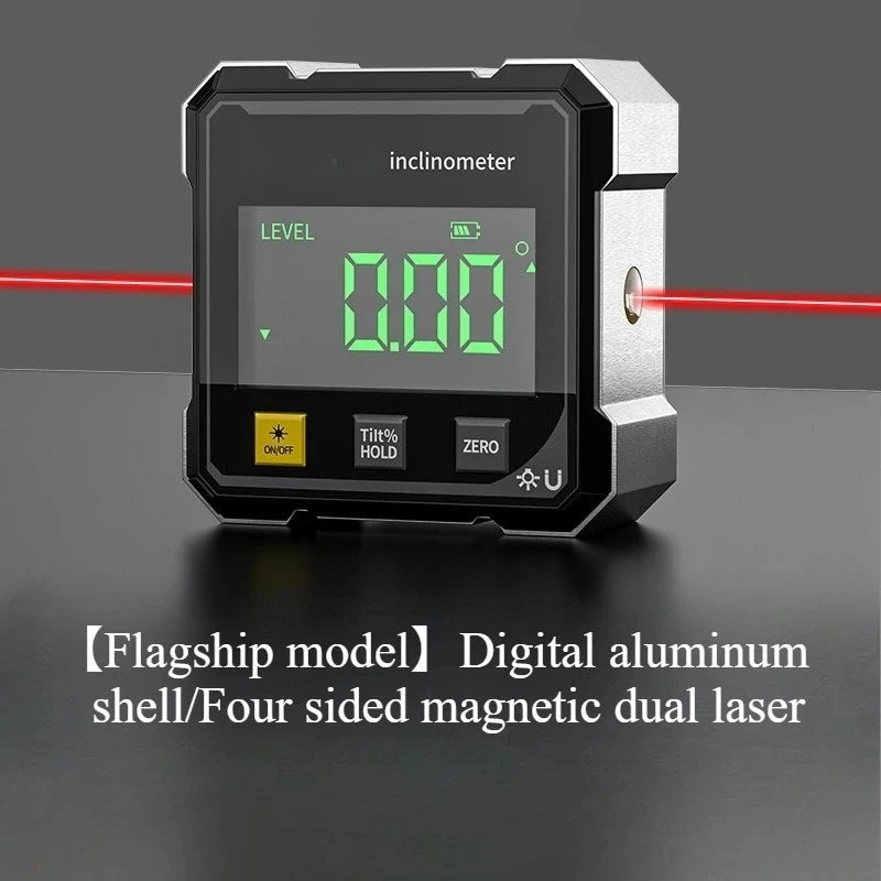 Woodworking Tools 4-sided Magnetic Dual Laser Inclinometer Digital Angle Measuring Instrument with Tilt Measurement Laser Level