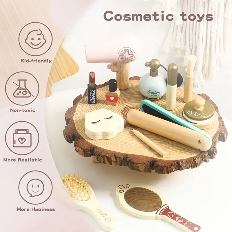 Wooden Baby Toys Simulation Cosmetics Set Pretend Makeup Toys Girls Playing House Game Children Early Education Montessori Toys