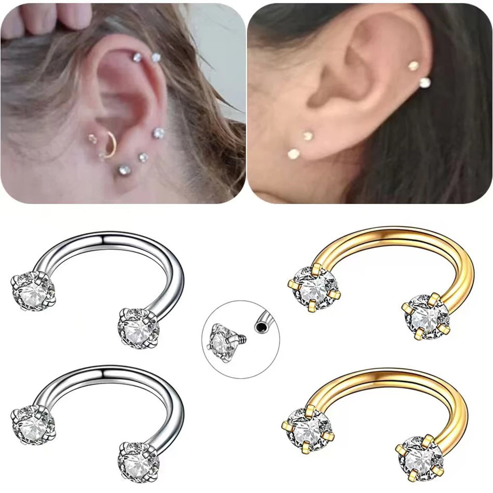 10Pcs ASTM F136 Titanium Horseshoe Piercing Intemal Thread Nose Ring U Shape Hoop Ear Septum Helix Lip Tragus Piercing Jewelry