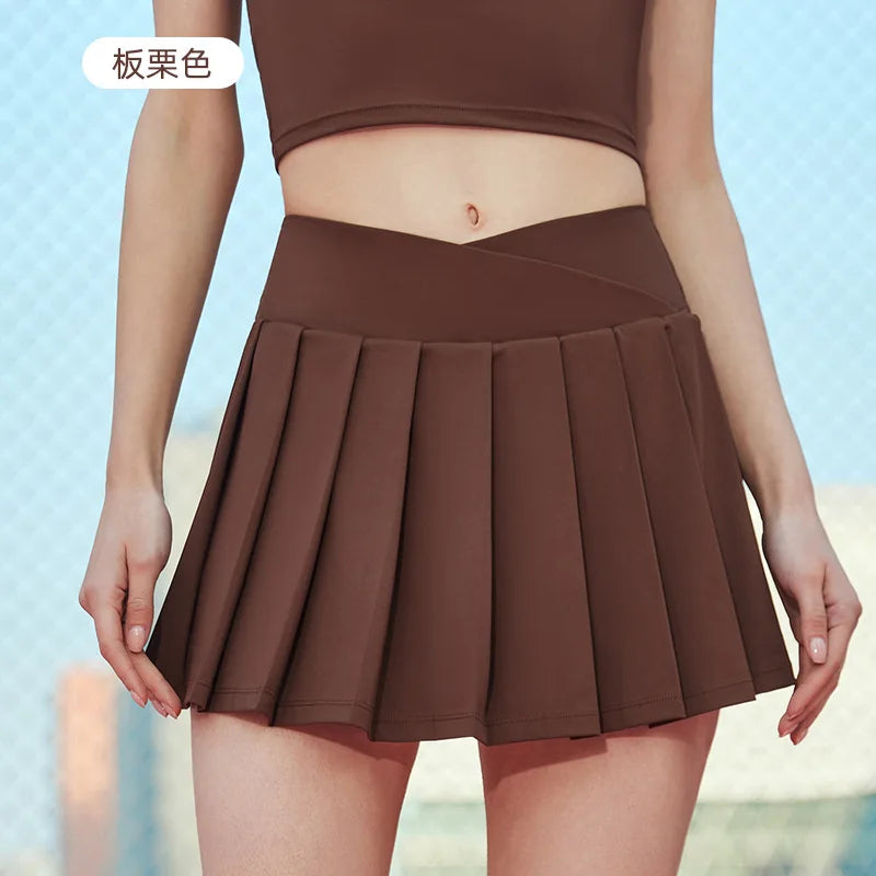 Women Pleated Sports Tennis Skirts Runniing High-Waisted Skirt Women's Fashion A-Line Fitness Short Skirt Gym Loose Mini Skirt