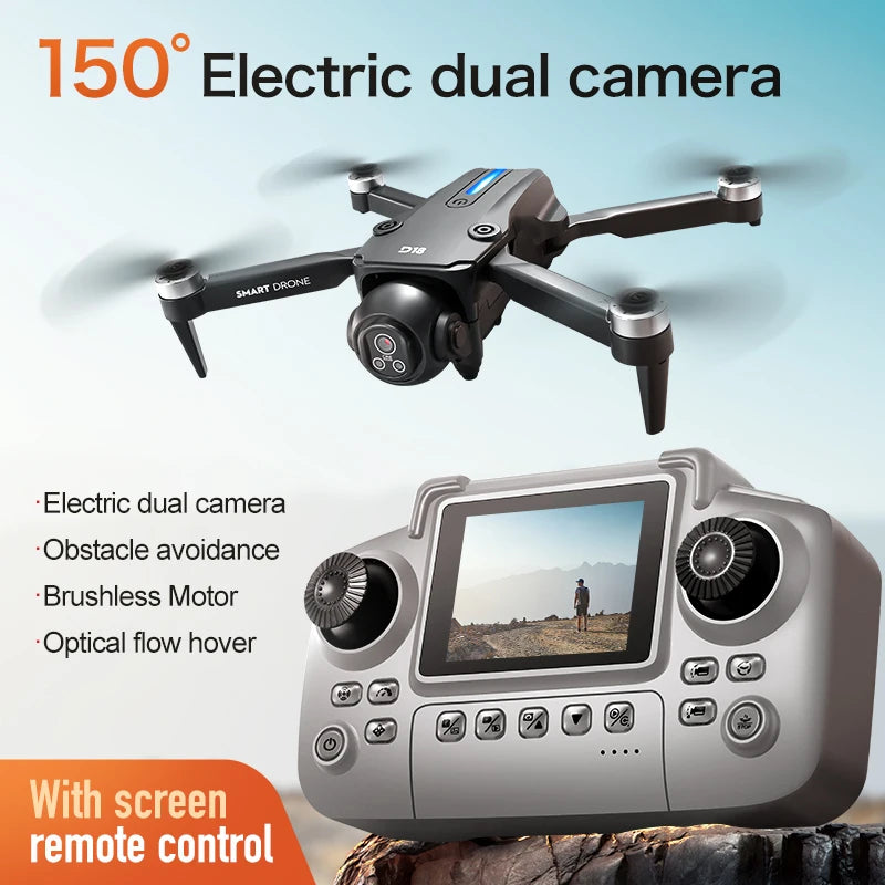 New D18 Drone 4K Professional HD 150° Electronic Adjustment Double Camera WIFI FPV With Screen Remote Control UAV Quadcopter Toy