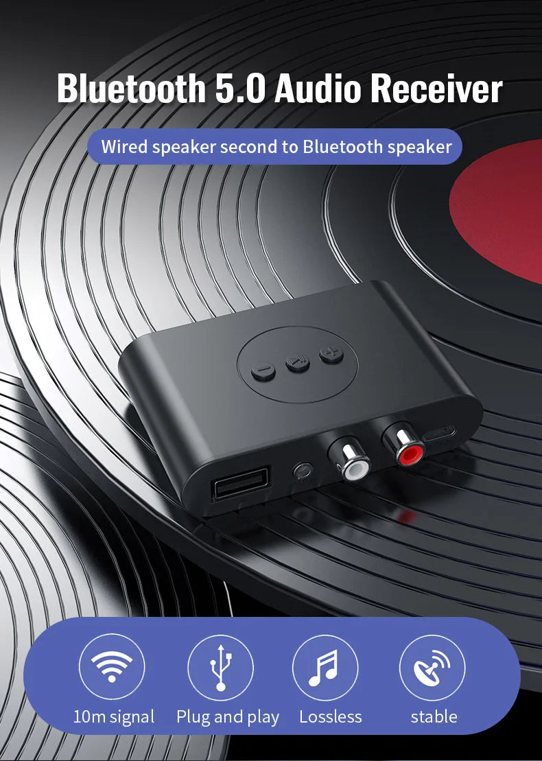 Bluetooth 5.0 Audio Receiver U Disk RCA 3.5mm 3.5 AUX Jack Stereo Music Wireless Adapter with Mic For Car Kit Speaker Amplifier