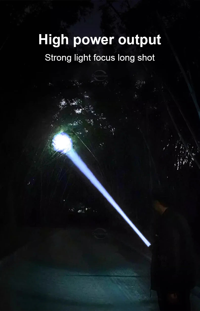 500000LM Ultra Bright LED Flashlight Bult-in Battery Most Powerful Flashlights Tactical Lantern COB Lights Emergency Spotlights