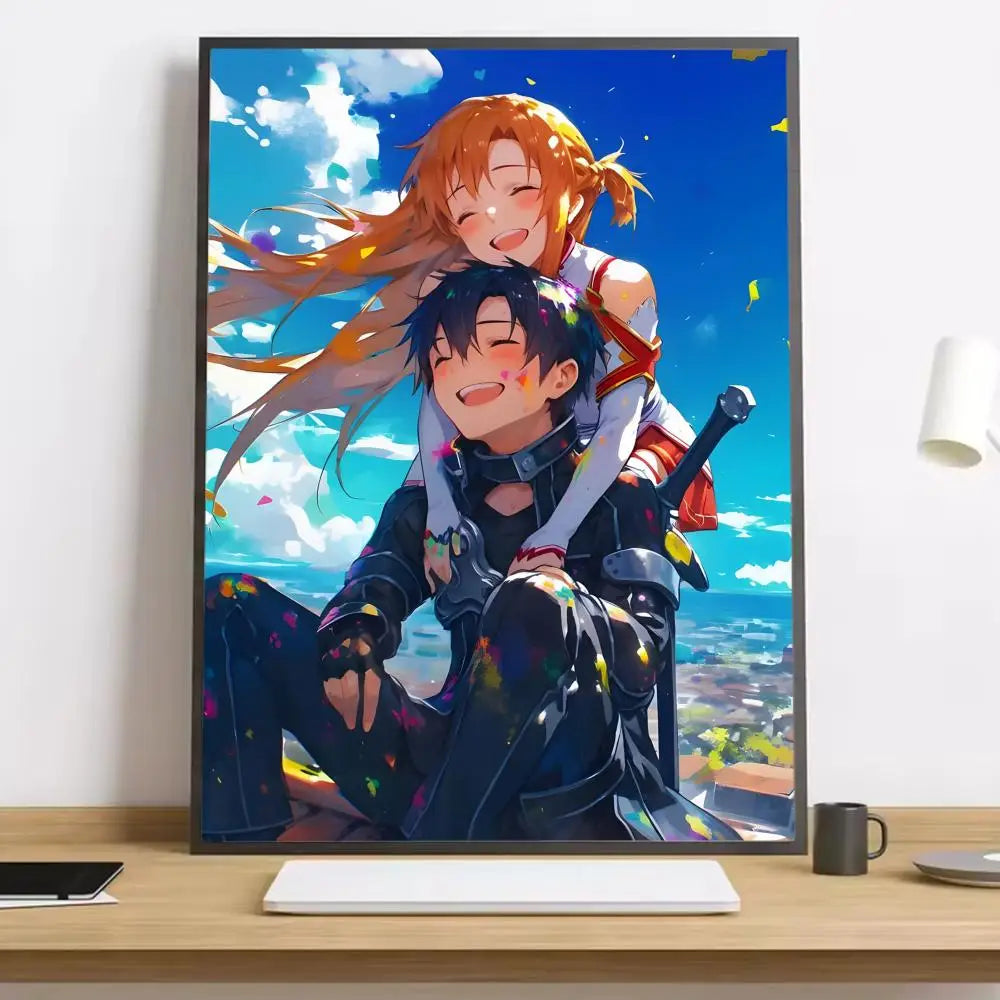 Anime Sword Art Online Kirito Asuna Painting Calligraphy HD Canvas Poster living room bedroom bar aesthetic decoration