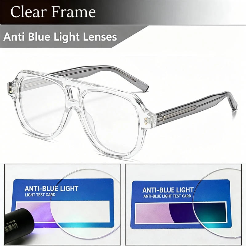 Pilot Dual Bridge Photochromic Reading Glasses Men Women Trendy Designer Prescription Optical Eyewear Customized Sunshade Lenses