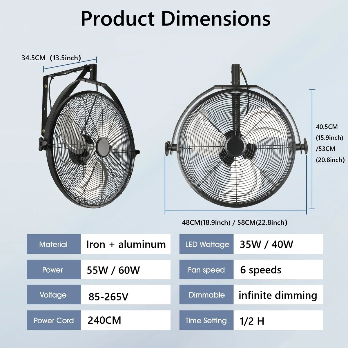 Modern Wall Fan Remote Control 6 Speed Electric Fan Ventilation Multi-Adjustable Oscillating Head Timer LED Ceiling Fan Light