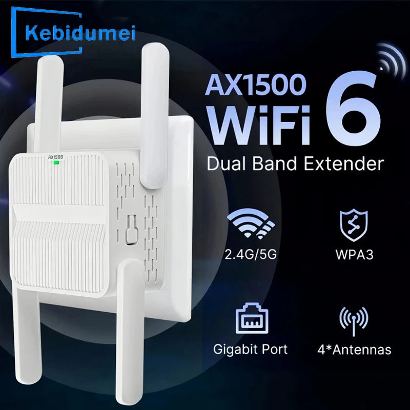 5Ghz AX1500 WiFi 6 Repeater Extender Signal Booster 2.4G/5GHz Dual Band 4*2DBI Antennas Amplifier Long Range Network Easy Set