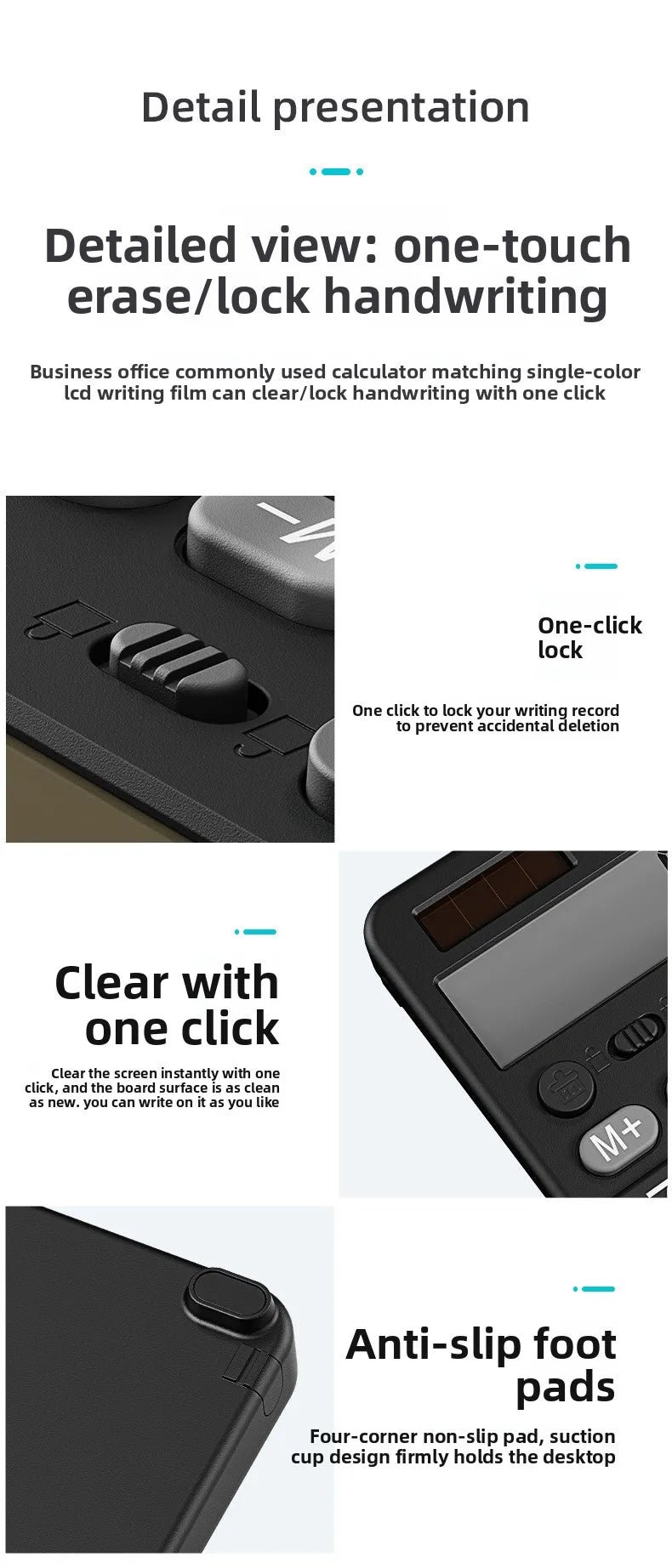 Desktop office calculator; Financial accounting; School office; Teacher student writing draft memo; Handwriting board computer.