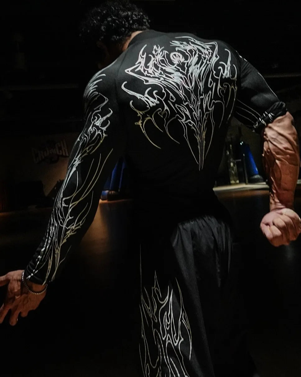Men's High-neck Printed Tight-fitting Clothes For Fitness Training Quick-drying Clothes Elastic And Breathable For Exercise
