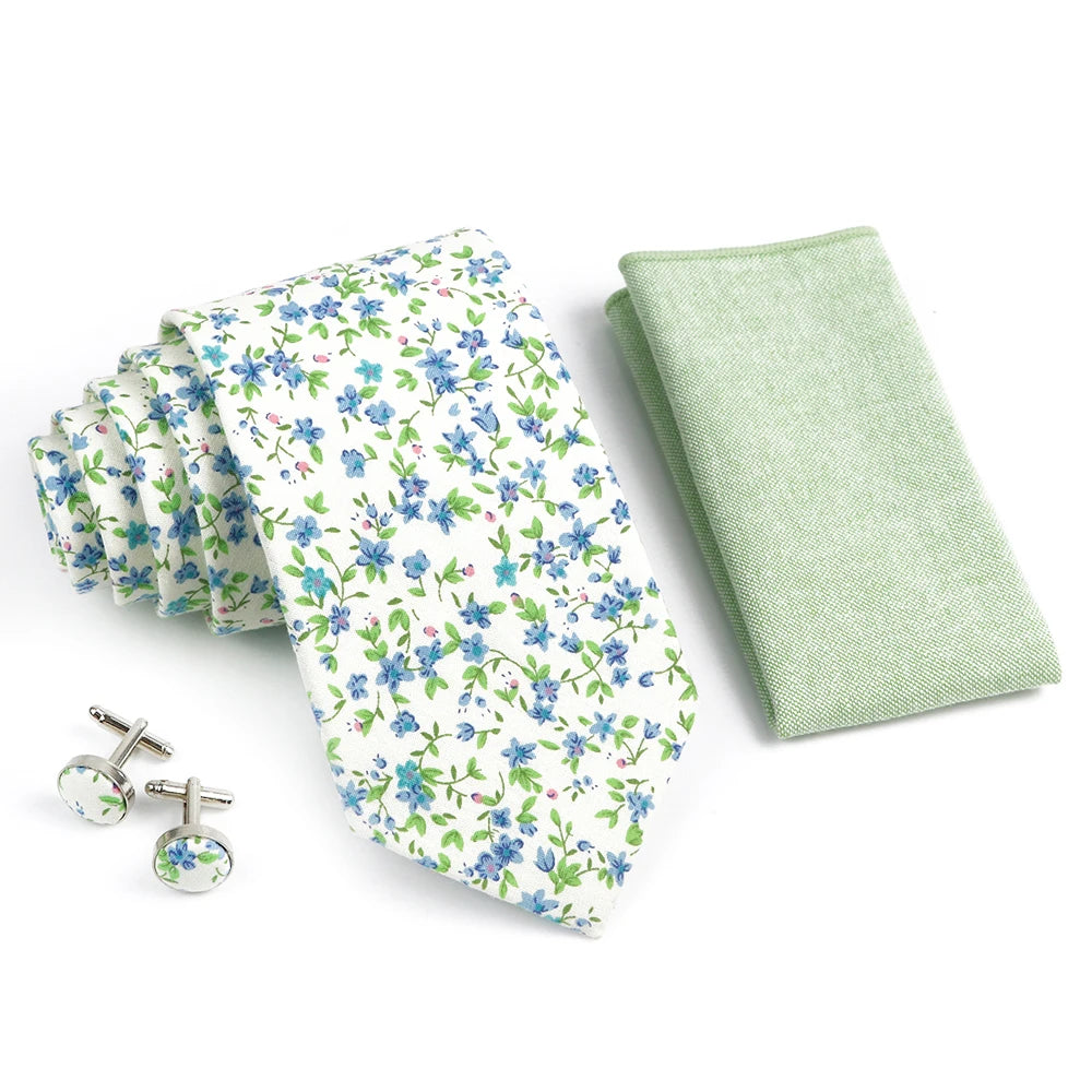 Hot Sell 3PC Chic Elegant Floral Tie Set Pocket Square Cufflinks For Men Women Wedding Party Dinner Suit Tuxedo Accessory Gift