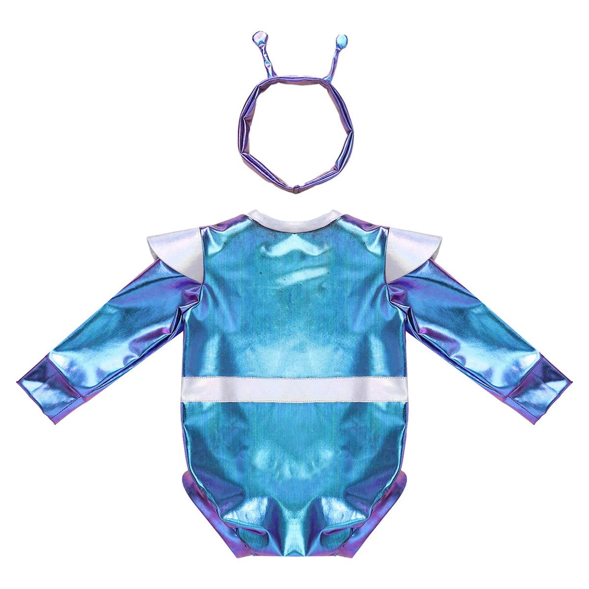 Toddler Boys Girls Metallic Alien Dress-up Costume Jumpsuit Halloween Outer Space Party Cap Sleeve Shiny Romper for Photography