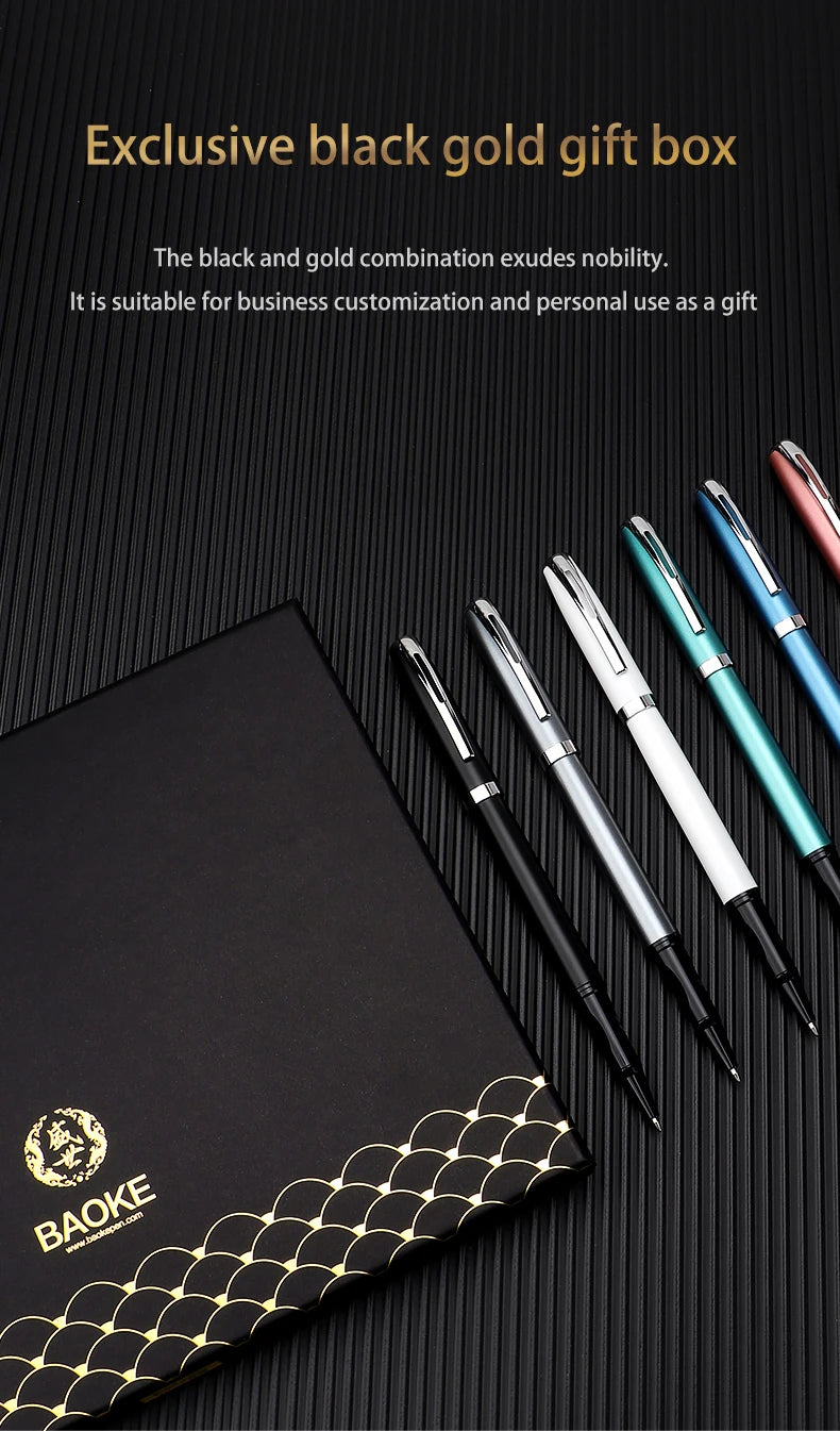 BAOKE PM180 Luxury 0.7mm Metal Gel Ink Pen Set Black Ink 6 Barrel Color Smooth Writing Bullet Tip For Office , Gift，Writing