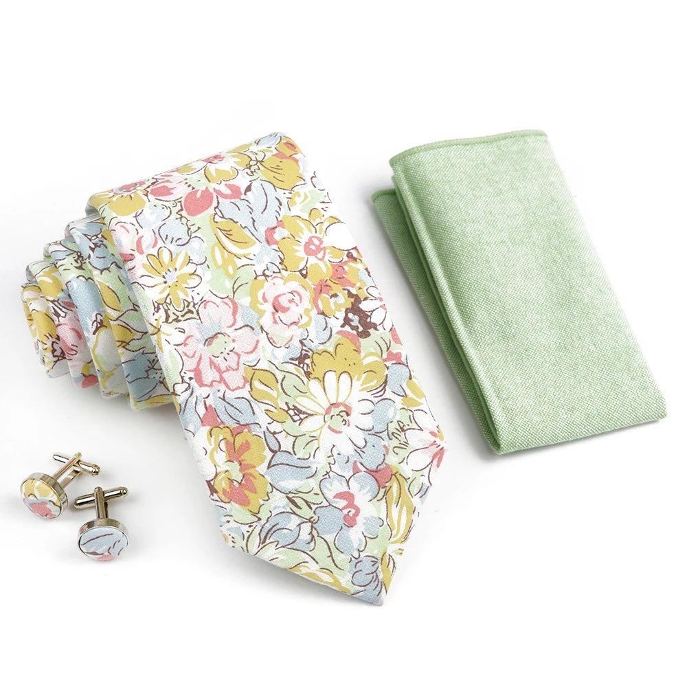 Hot Sell 3PC Chic Elegant Floral Tie Set Pocket Square Cufflinks For Men Women Wedding Party Dinner Suit Tuxedo Accessory Gift