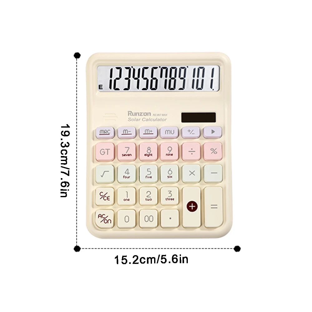 12-bit High-Precision Desktop Calculator -Large Display, Big Buttons , No Batteries Required,solar and battery dual power supply