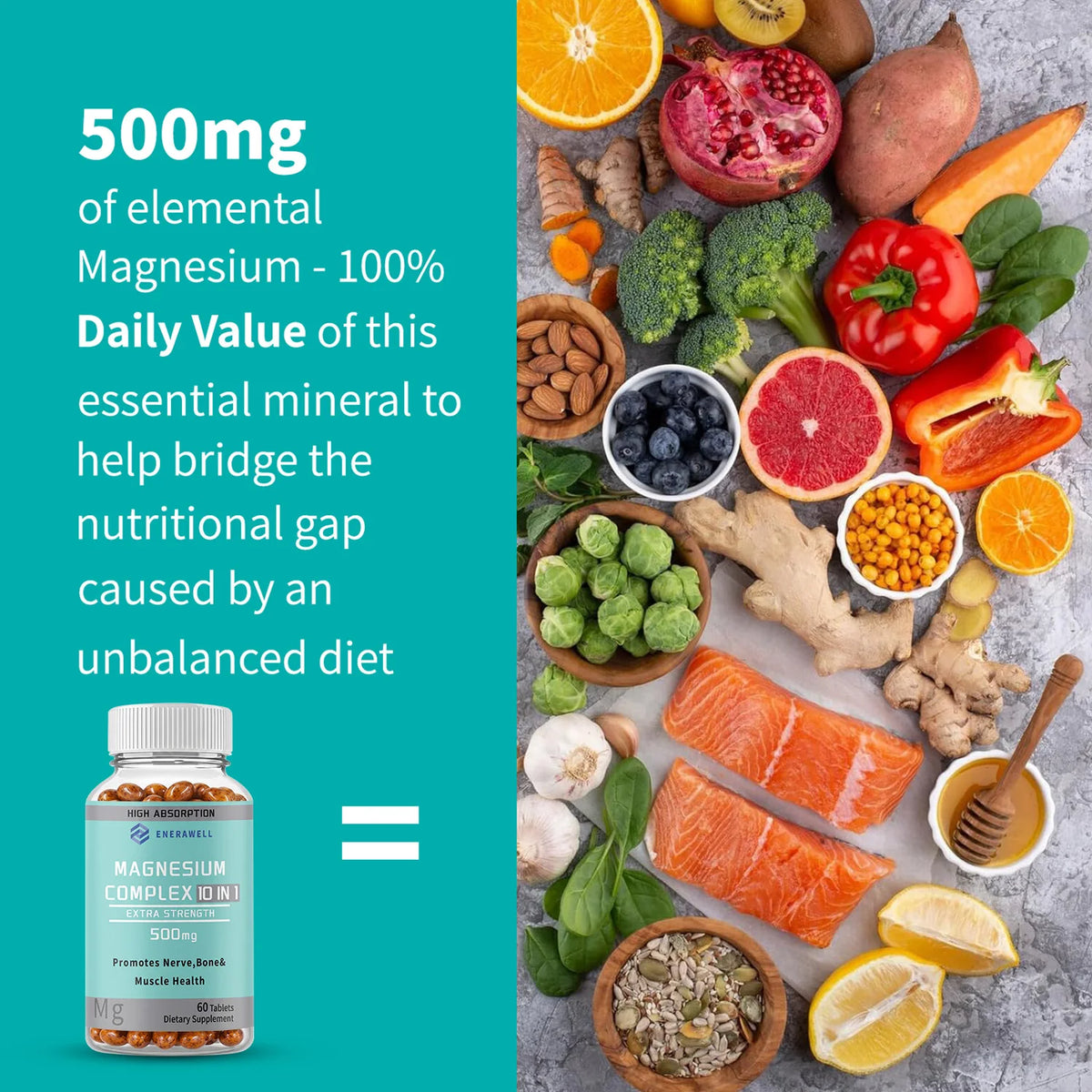 Magnesium 10-IN-1 Complex Capsules - Bone & Heart Health Supplement, Sleep Support,Muscle Relaxation,Stress & Anxiety Relief