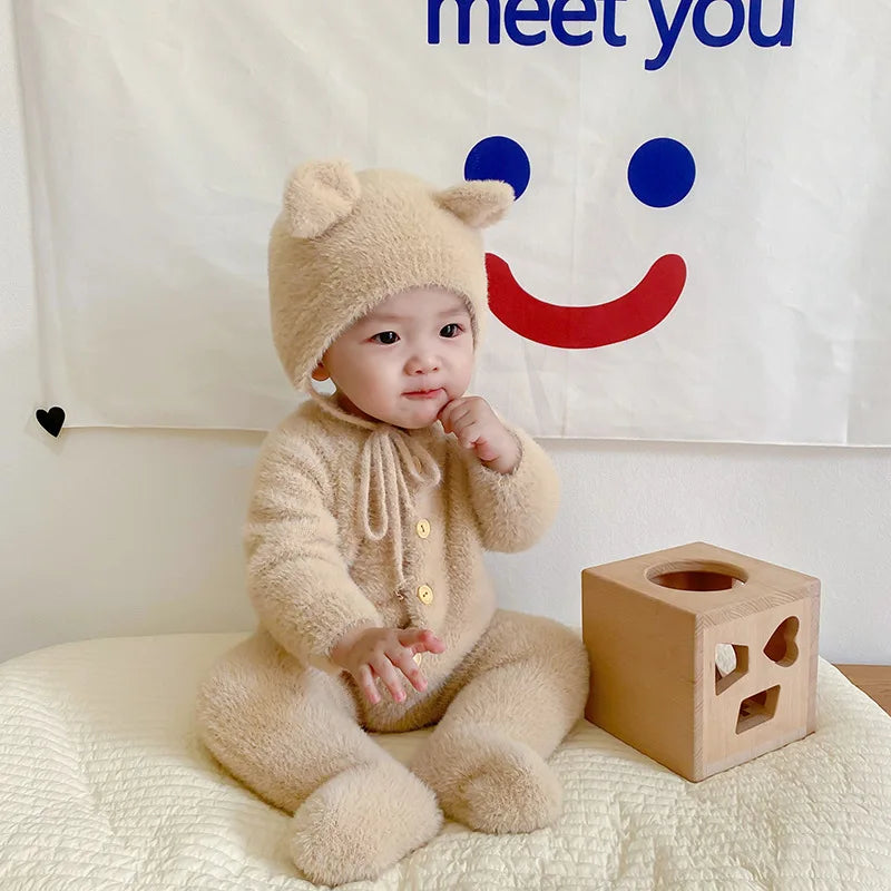 0-3T Newborn Kid Baby Boys Girls Winter Clothes Warm Baby Romper with Hat Cute Sweet Jumpsuit Cute Sweet Lovely Baby Outfit