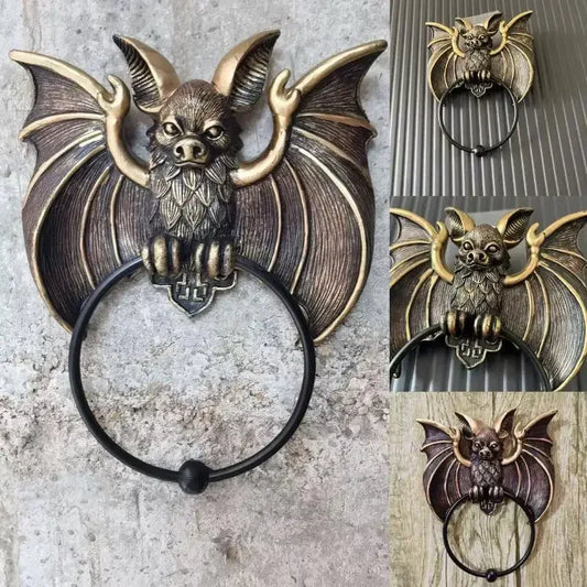 Whimsical Halloween Bat Knocker Gothic Wall Art Resin Statue Wall & Door Frame Decorative Ornament Home & Outdoor Decoration