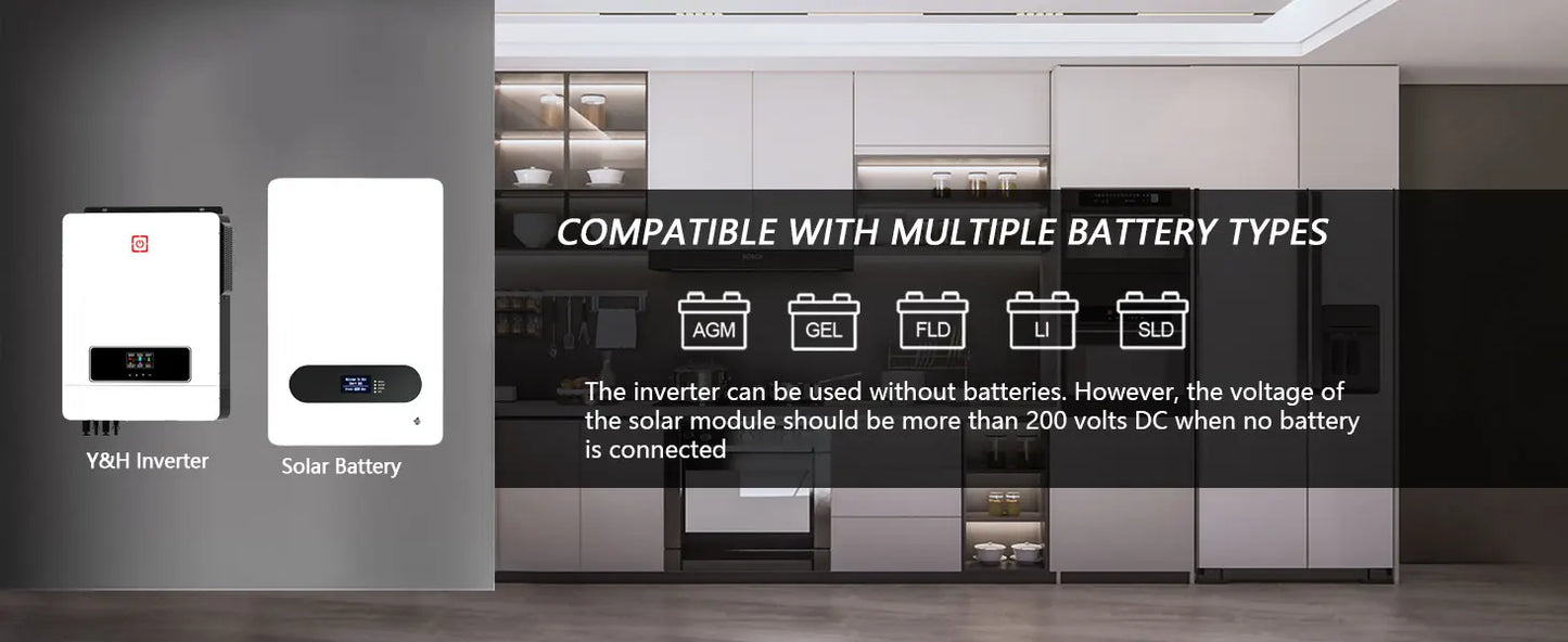 Y&H 10.2KW 2xMPPT Solar Hybrid Inverter 10KW Pure Sine Wave Inverter Built-in 160A Charge Controller Dual PV Input & AC Output