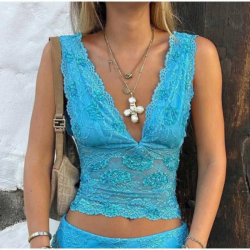 Summer Women 2 Piece Set Deep V Sleeveless Tops + Ribbon Hip Multi Layer Skirt Printed Sexy Suit Seaside Beach Vacation Wear New