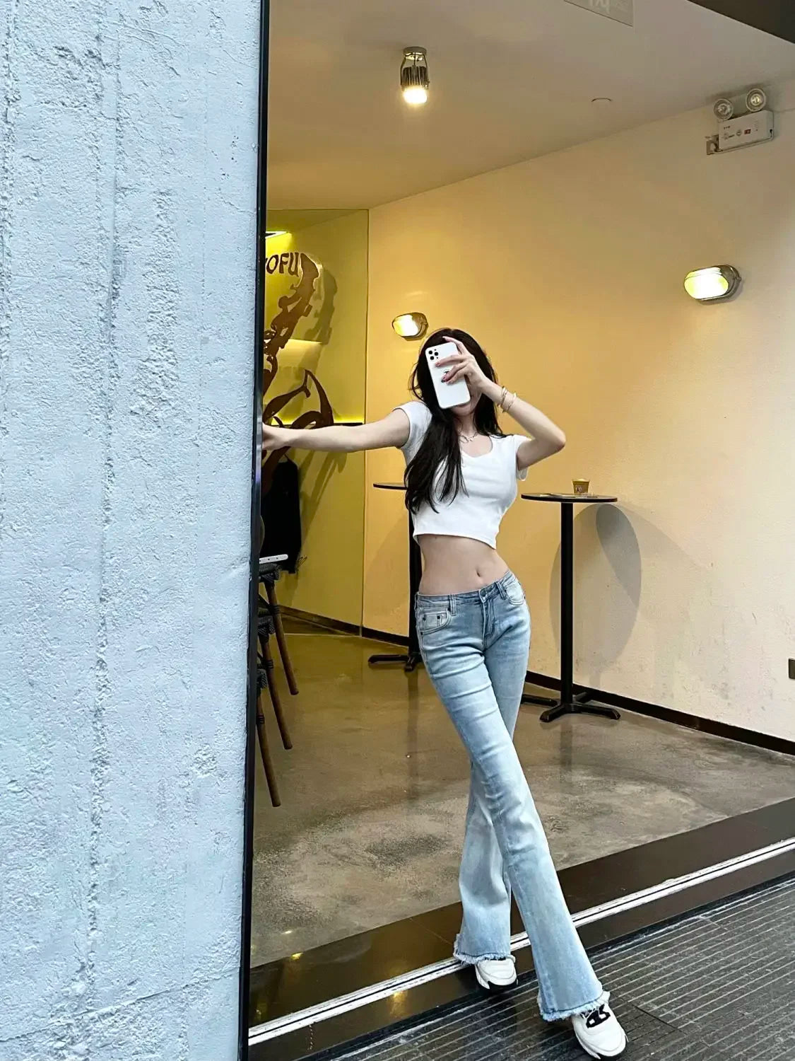 Low Rise Waist Bell Bottom Trousers Blue Pants for Woman Skinny Women's Jeans Flare Slim Fit Flared Baggy Stylish Summer Pant A