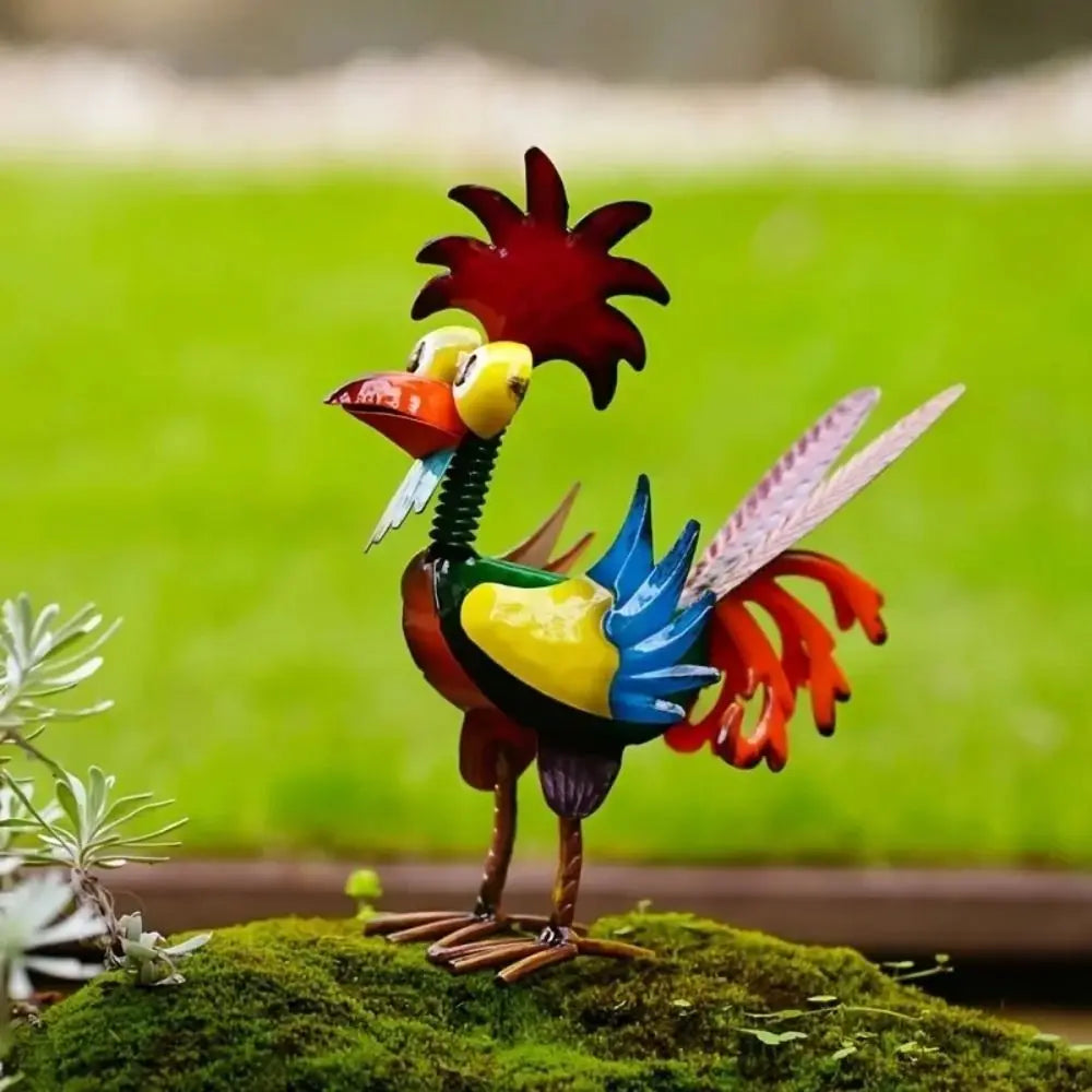 Funny Outdoor Decoration Garden Rooster Statues Yard Art Iron Chicken Sculpture Miniature Rustproof Cockerel Figurines for Home