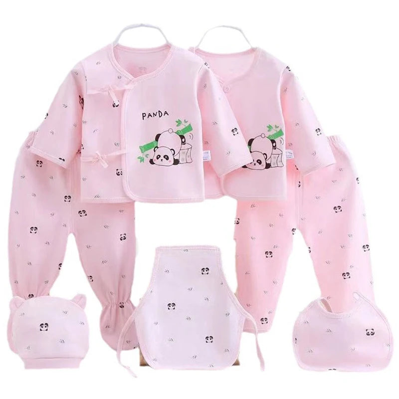 7Piece Sets Spring Autumn Newborn Girls Boy Clothes Cartoon Panda Cute Cotton Soft Tops+Pants+Hat+Bibs Baby Newborn Items BC1228