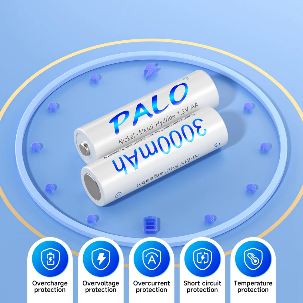 PALO 1.2V AA Rechargeable Batteries 3000mAh aa Ni-MH 100% Original High Capacity Current AA Battery Rechargeble For Camera Toys