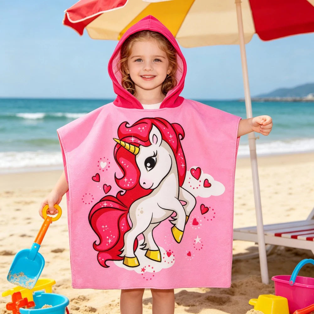 Children Bathing Stuff Kids Hooded Cape Towel Boy Cartoon Bathrobe Baby Swimming Towel Girls Unicorn Beach Towel Wrap Blanket