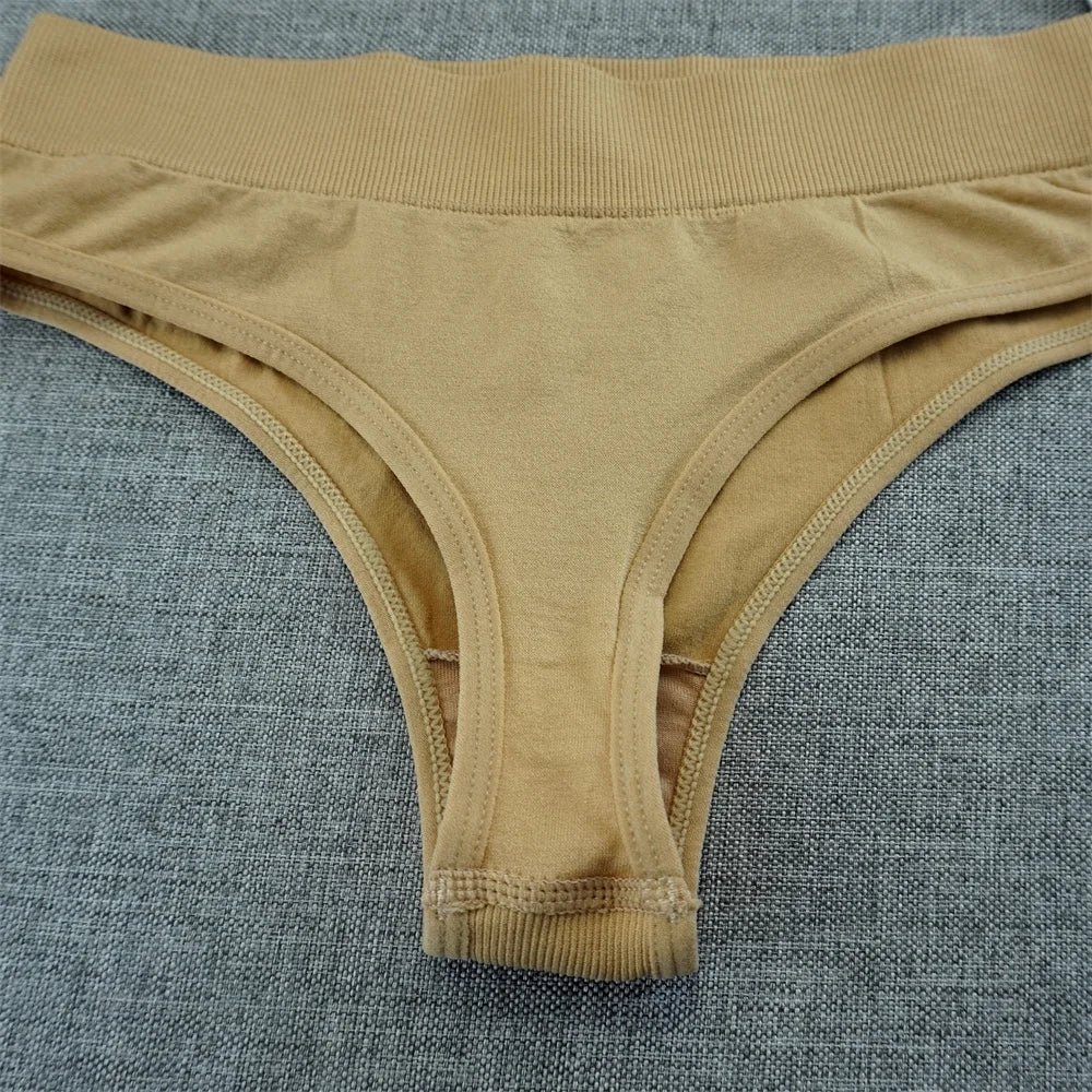 2pcs High Elastic Women T-back Seamless Plus Size Sports Underwear Solid Color Mid Waist Sexy Thong Europe Size S/M/L/XL/XXL