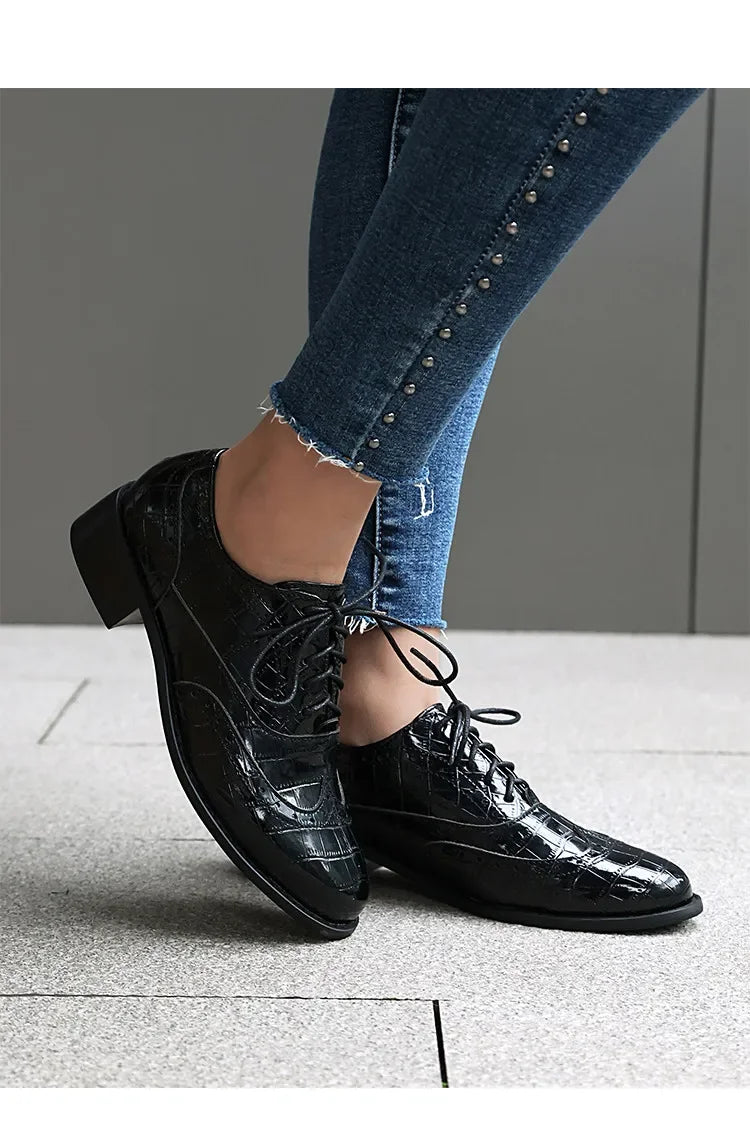 2025 Women Shoes Spring New Fashion Round Toe Lace Up Retro Single Shoe for Office Party Walk Thick Low Heeled big Size 48 775-1