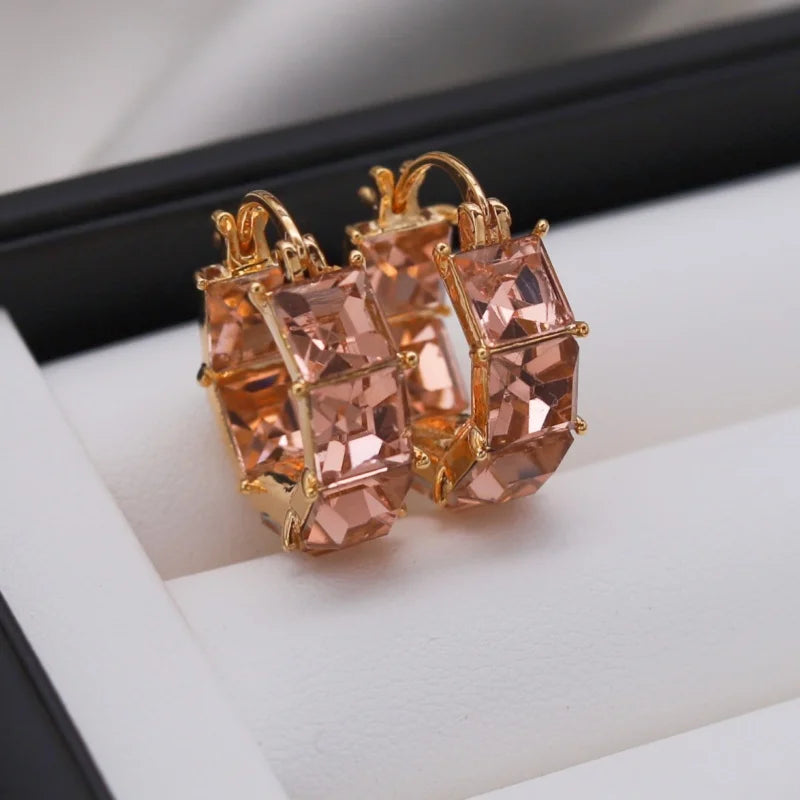 2025 Korean new design fashion jewelry luxury square blue crystal hoop earrings elegant women's daily work accessories