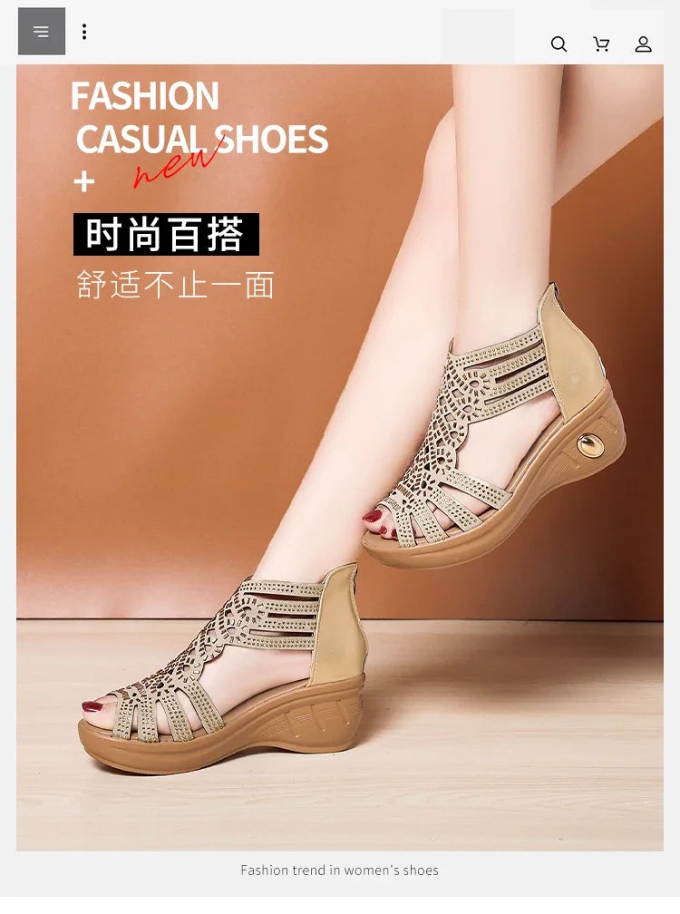 Ladies Shoes on Offer 2025 New Brand Fashion Zipper Women's Sandals Summer Elegant Ladies Roman Platform Wedge Heeled Sandals