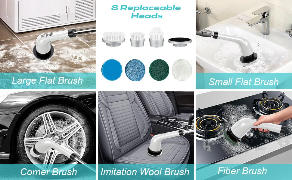 Electric Cleaning Brush with 7PCS Heads Bathroom Kitchen Cordless Handheld Shower Scrubber Spin Cleaner Multifunctional Cleaner