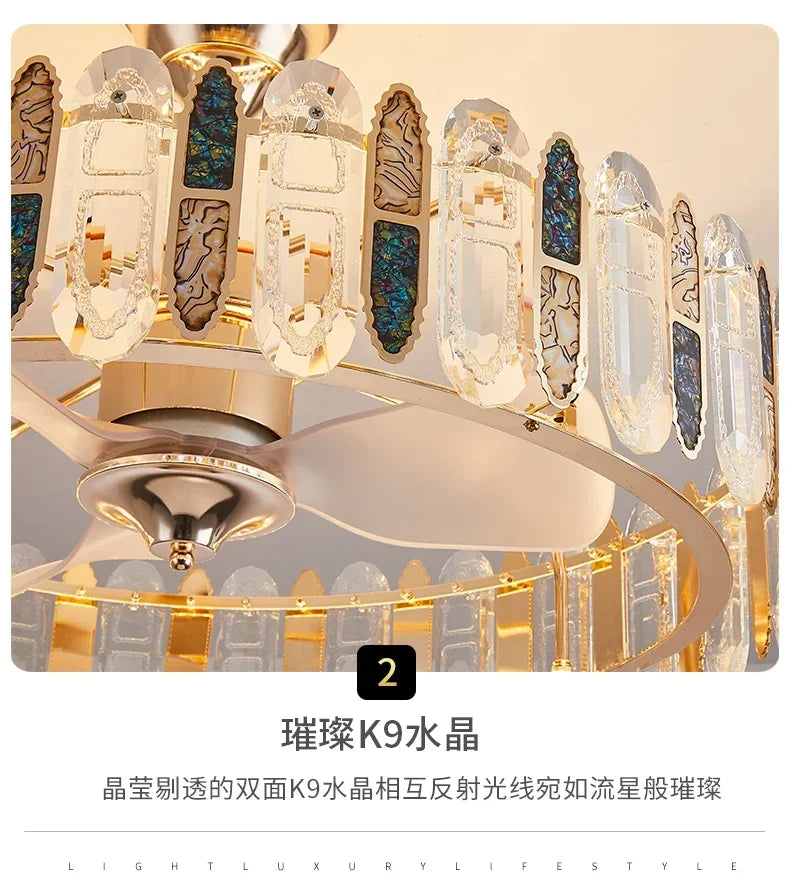 Crystal Ceiling Fan Lamp Modern Living Room Dining Room Remote Integrated Ceiling Fan Light Home Bedroom Study Silent Fan Lights