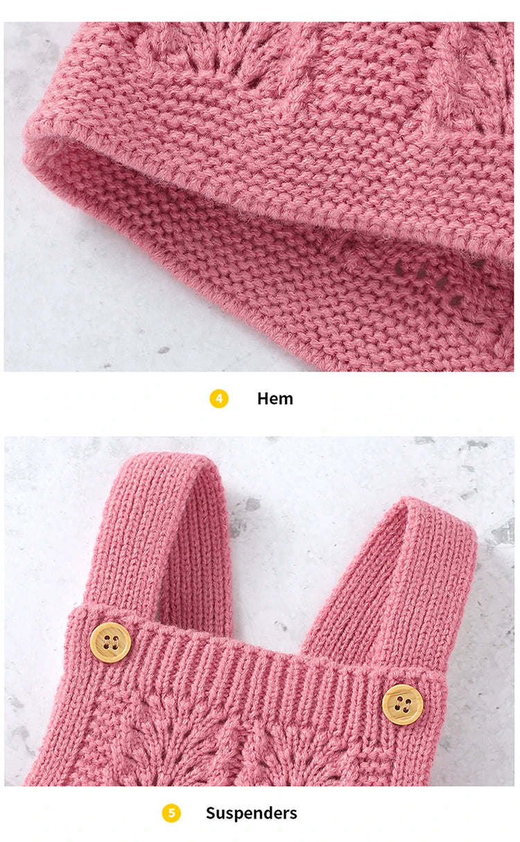 Baby Romper Set Knit Autumn Newborn Girl Boy Long Sleeve Coat Jumpsuit Outfit Hat 3PC Fashion Solid Infant Clothing Suit Sweater