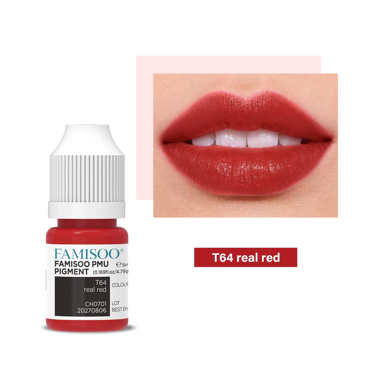 FAMISOO 5ML Lip Tattoo Inks Microblading Organic Permanent Makeup Lips Pigment Tattoo Pink Eyebrow Eyeliner PMU Pigment 0.17 OZ