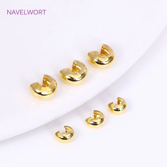 18K Gold Plated Brass Stripe Crimp End Beads Stopper Open Crimp Beads Covers DIY Handmade Crafts Accessories For Jewelry
