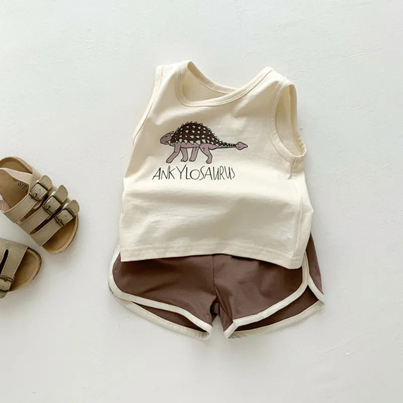 Fashion Summer Baby Girl Boy Outfits Print Sleeveless Top + Shorts Infant Boy Clothes Sets