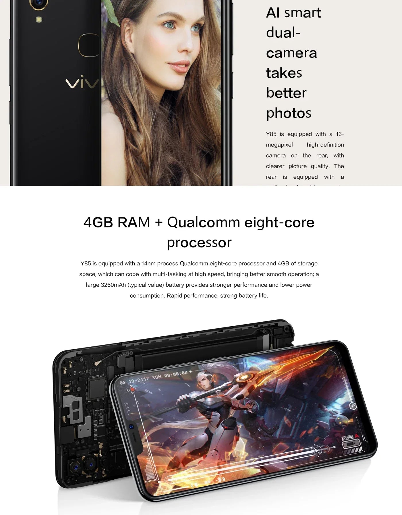 VIVO Y85 Smartphone Global firmware Android 4G Unlocked  6.26  inch Camera 13MP All Colors in Good Condition Used Phone