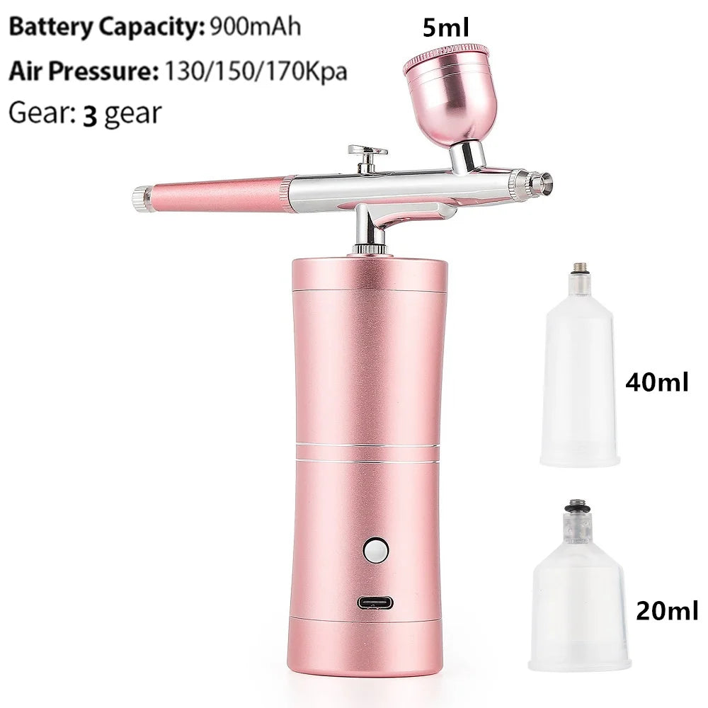 Top 0.3mm Pink Mini Air Compressor Kit Air-Brush Paint Spray Gun Airbrush For Nail Art Tattoo Craft Cake Nano Fog Mist Sprayer