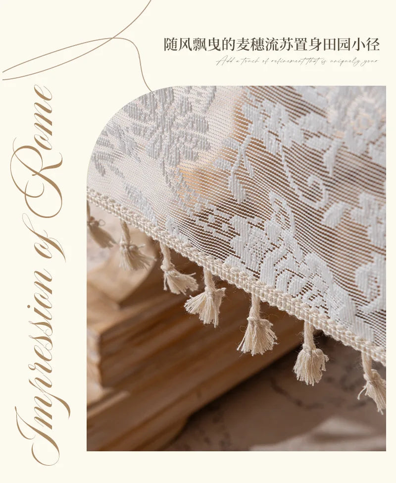 French Rose Lace Tablecloth, Rectangular Dining Tablecloth, Home Coffee Table Wedding Decoration Cover,