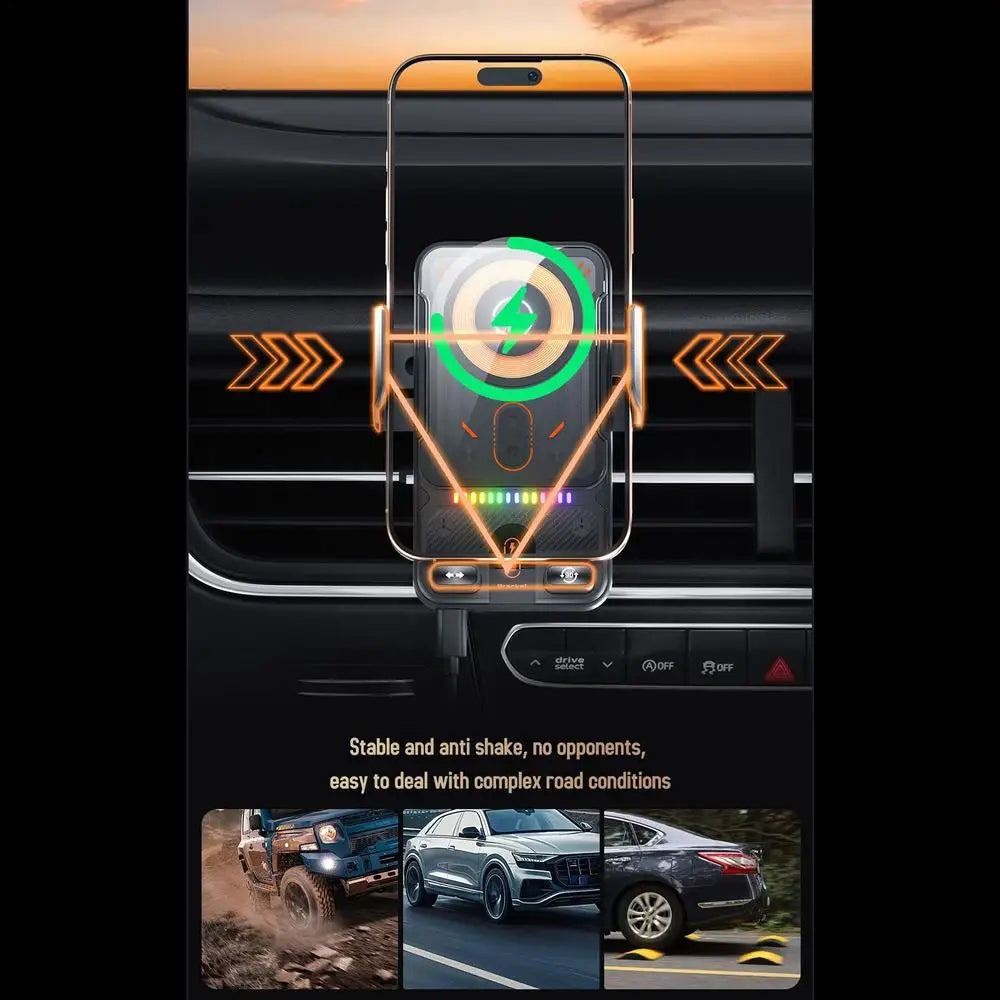 General Car Air Vent Electric Rotating Opening Closing Phone Holder 15W Wireless Charger Dualed Coil Smart Phones Fast Charging