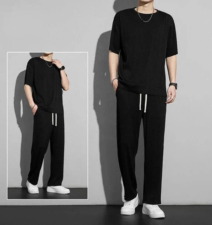 Top Pants Sets Kpop Short Quarter Sleeve Tracksuit Korean Style T Shirt Man Summer Sports Suits Aesthetic Cool Xl Men's Clothing