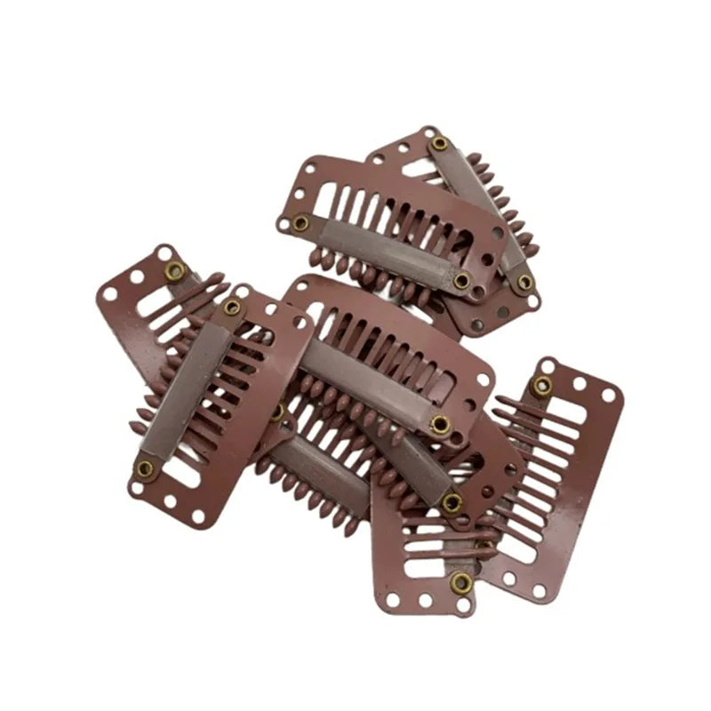 24 Pcs 9-teeth Beige/Brown/Black Hair Extension Clips Hair Extension Wigs Snap Clips Comb Small Snap Wig Accessories Clips