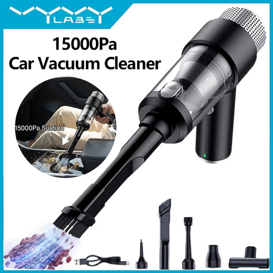 VYVYLABS 15000Pa Strong Suction Car Vacuum Cleaner with Led Lighting Rechargeable Wireless Cleaner Handheld Mini Car Cleaning