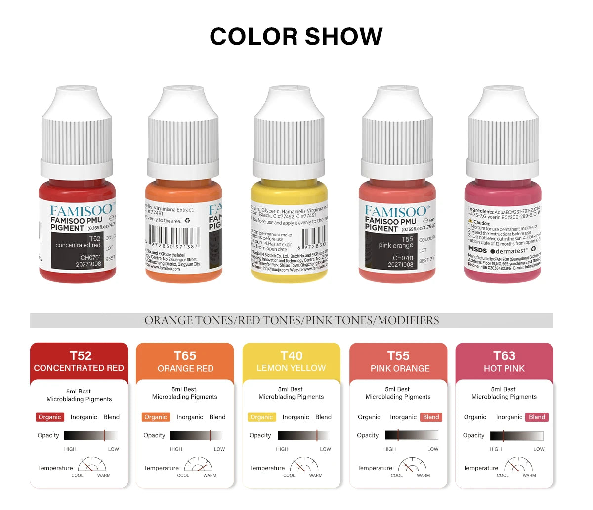 FAMISOO 5ML Lip Tattoo Inks Microblading Organic Permanent Makeup Lips Pigment Tattoo Pink Eyebrow Eyeliner PMU Pigment 0.17 OZ