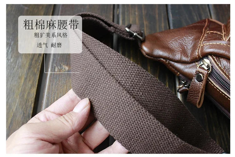 Genuine Cowhide Leather Waist Bag Men Funny Pack Belt bag Phone Pouch Multiple Pockets Hiking Running And Cycling fanny pack 가방